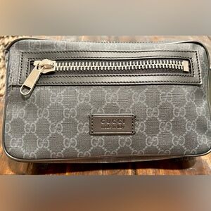 Authentic Gucci GG Supreme Sling Backpack Waist Crossbody Bag Black Leather Mens
